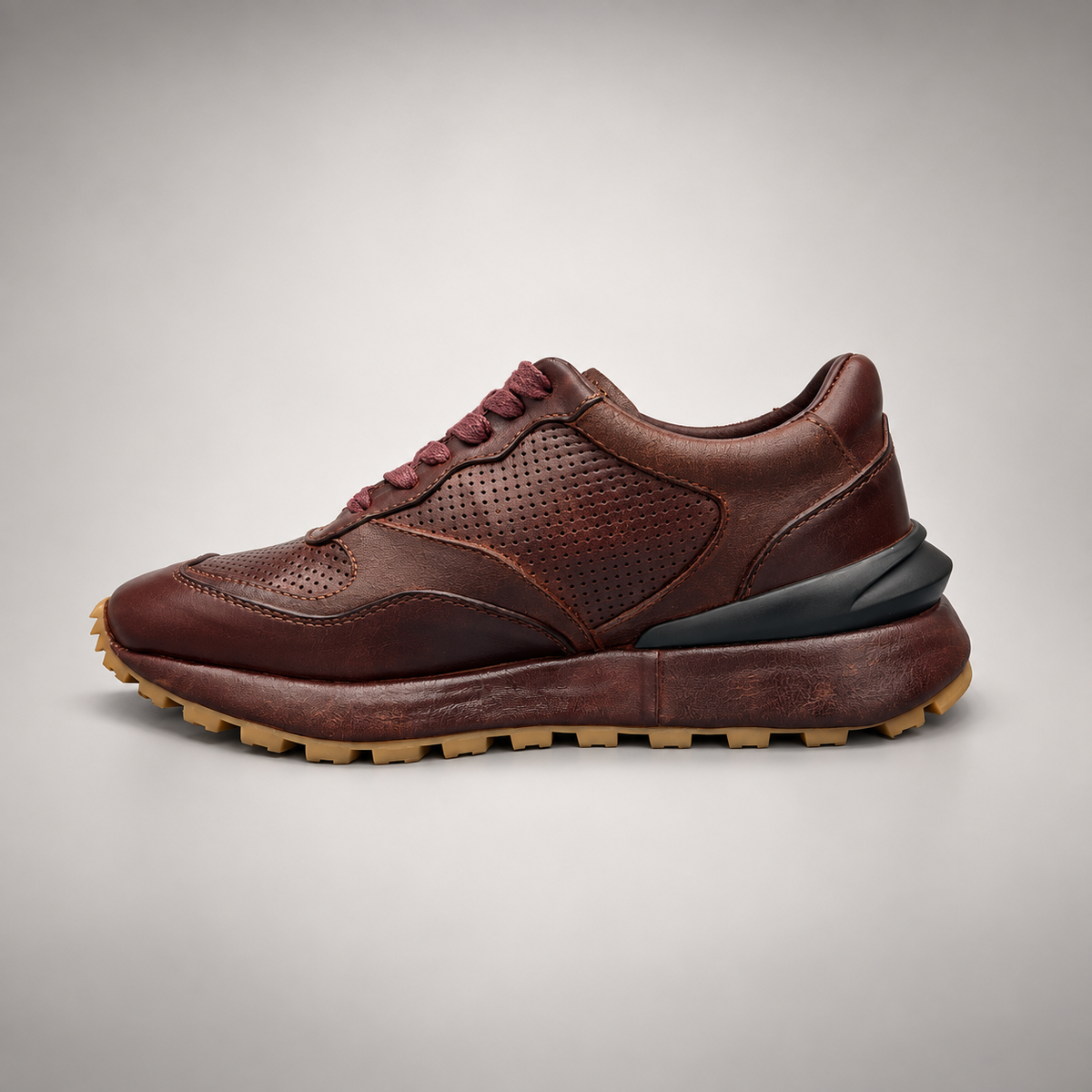 Dark brown perforated leather platform sneaker opposite-side view