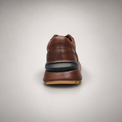Dark brown perforated leather platform sneaker rear view