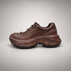 Brown washed leather platform lace-up shoe opposite-side view