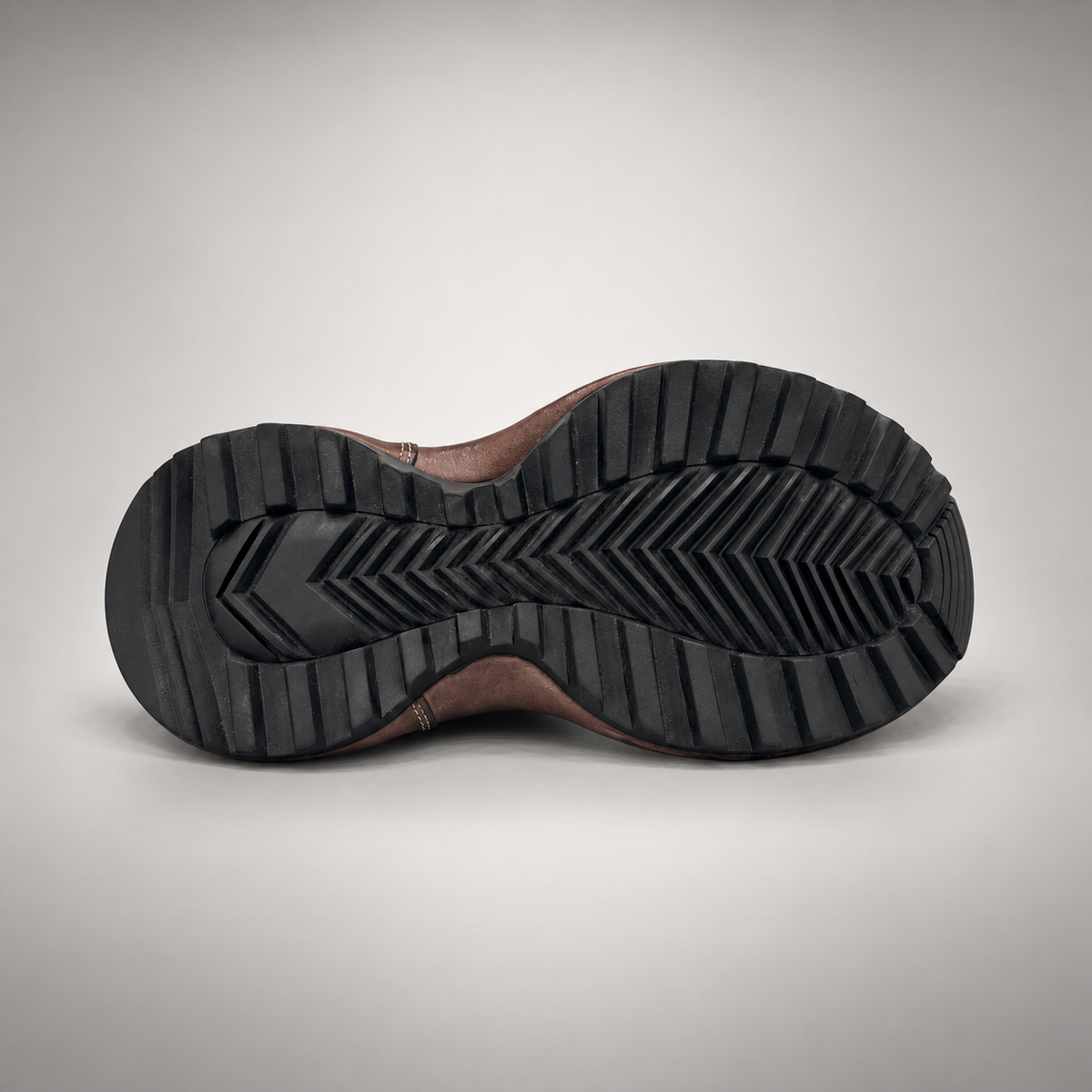 Brown washed leather platform lace-up shoe outsole view