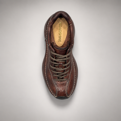 Brown washed leather platform lace-up shoe top view