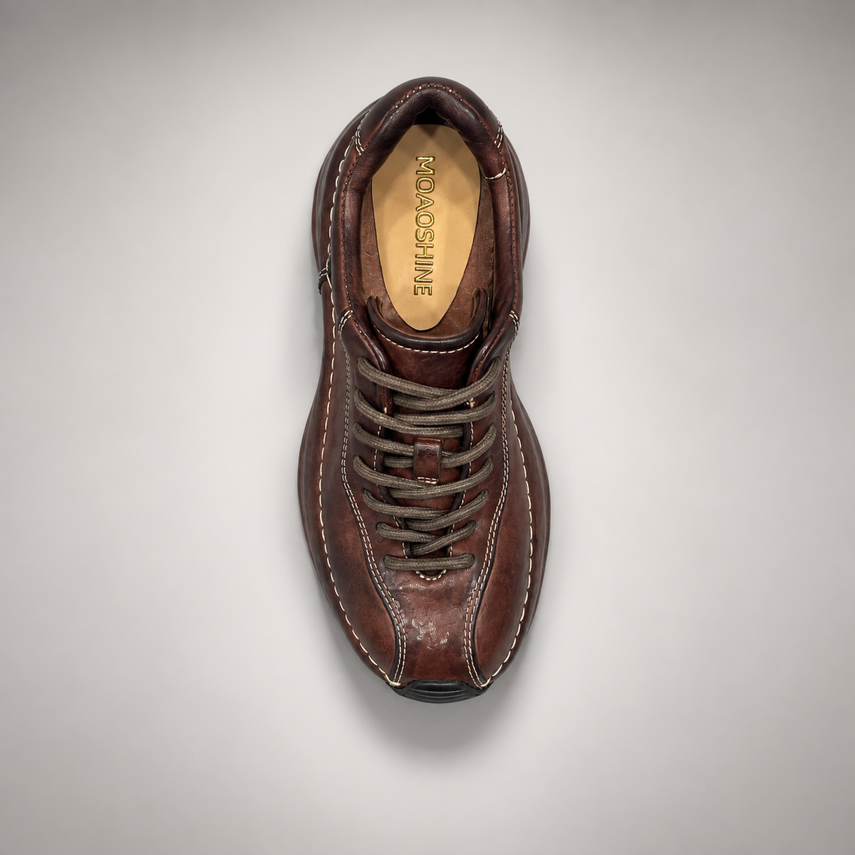 Brown washed leather platform lace-up shoe top view