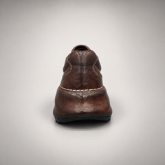 Brown washed leather platform lace-up shoe detail view