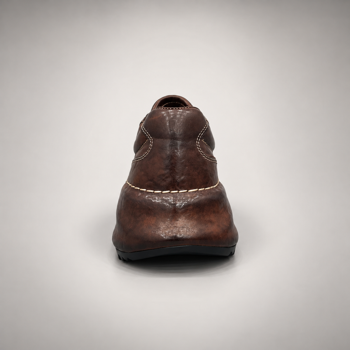 Brown washed leather platform lace-up shoe detail view