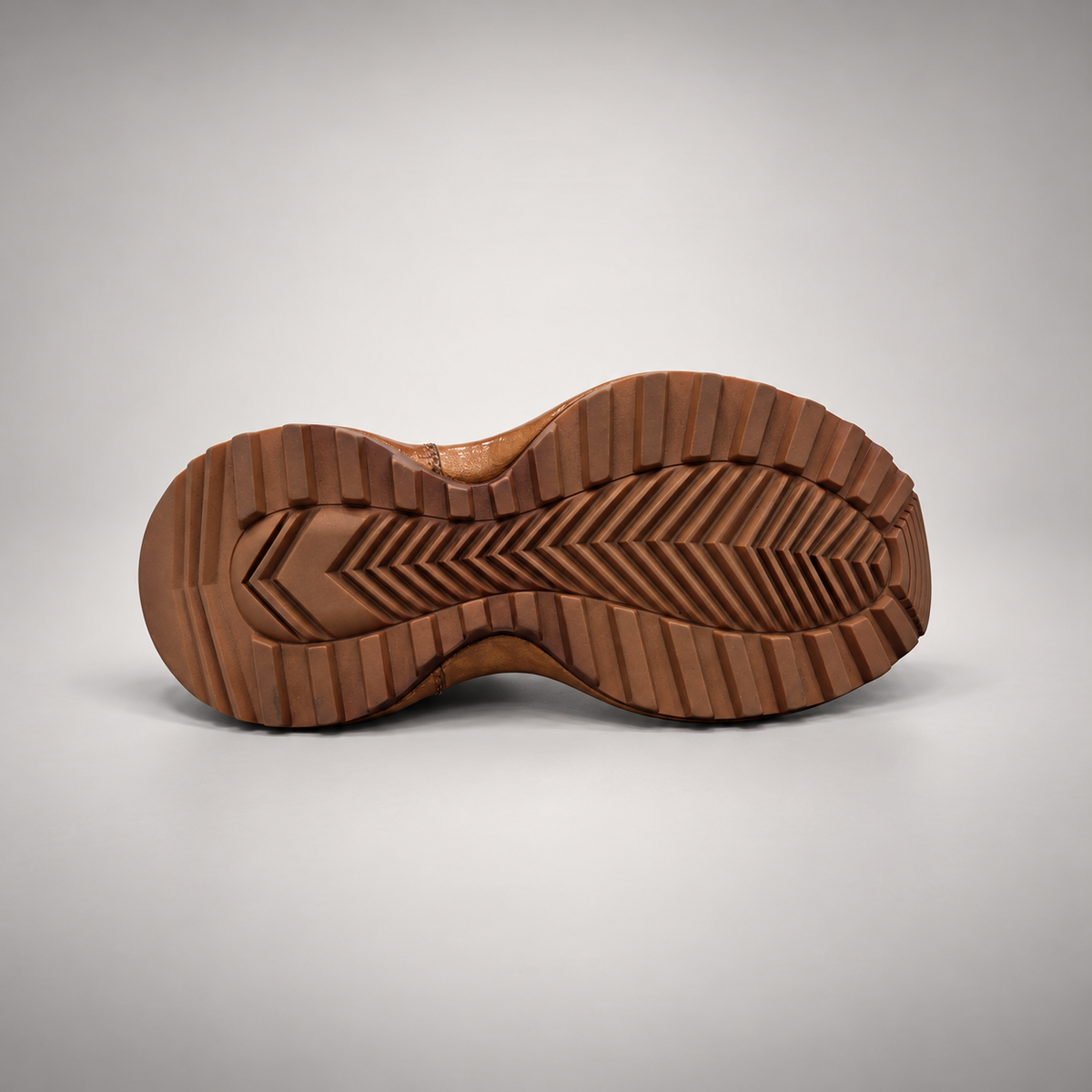 Tan washed leather platform lace-up shoe outsole view