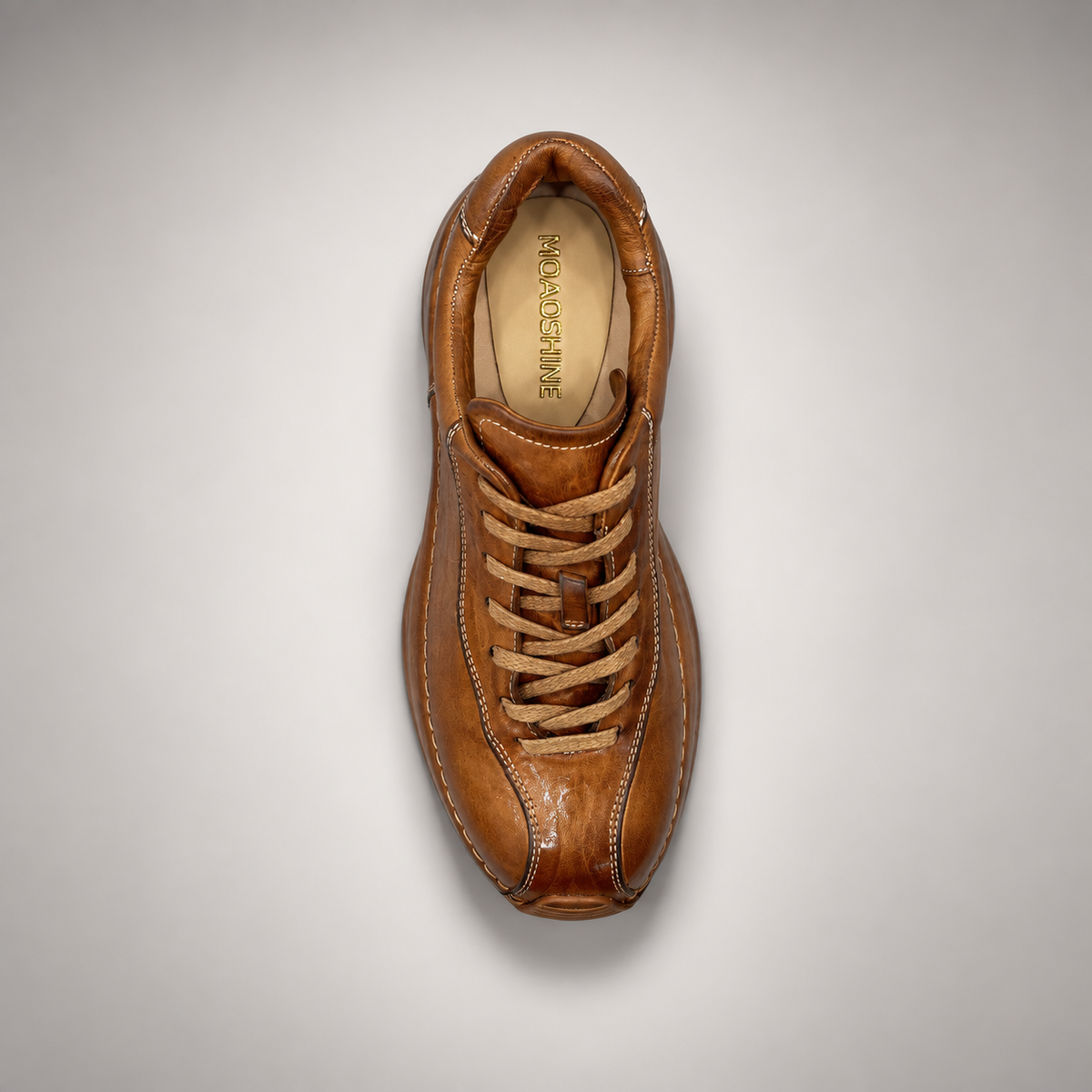 Tan washed leather platform lace-up shoe top view
