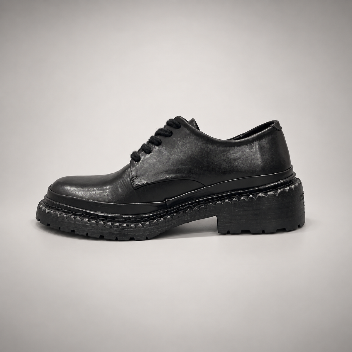 Black washed leather platform derby shoe opposite-side view