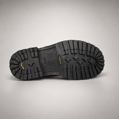 Black washed leather platform derby shoe outsole view