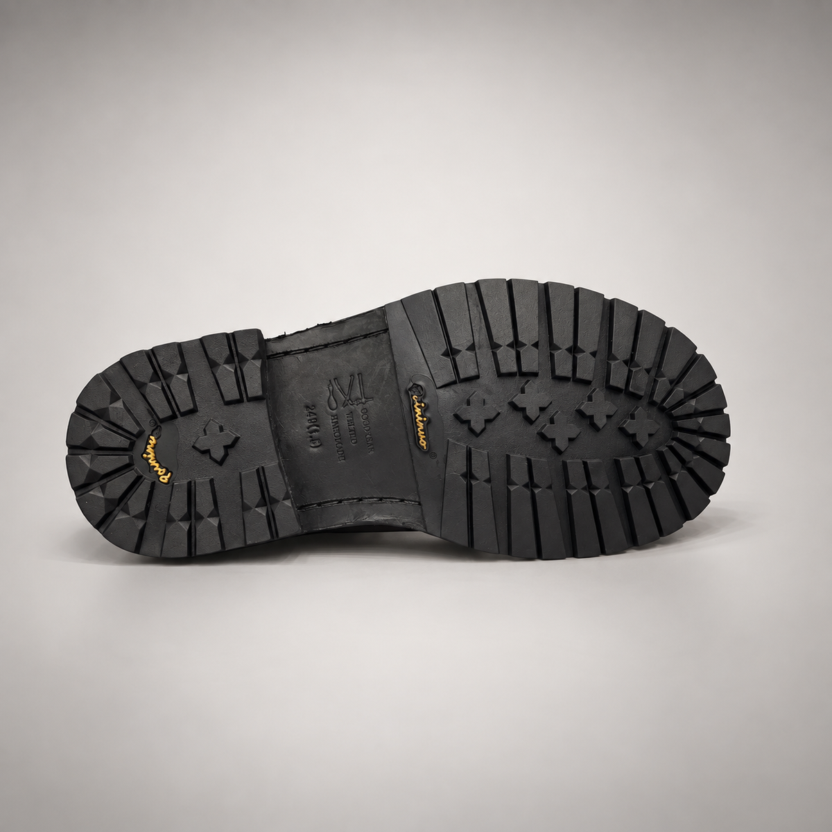 Black washed leather platform derby shoe outsole view