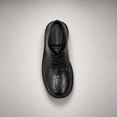 Black washed leather platform derby shoe top view