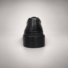 Black washed leather platform derby shoe detail view