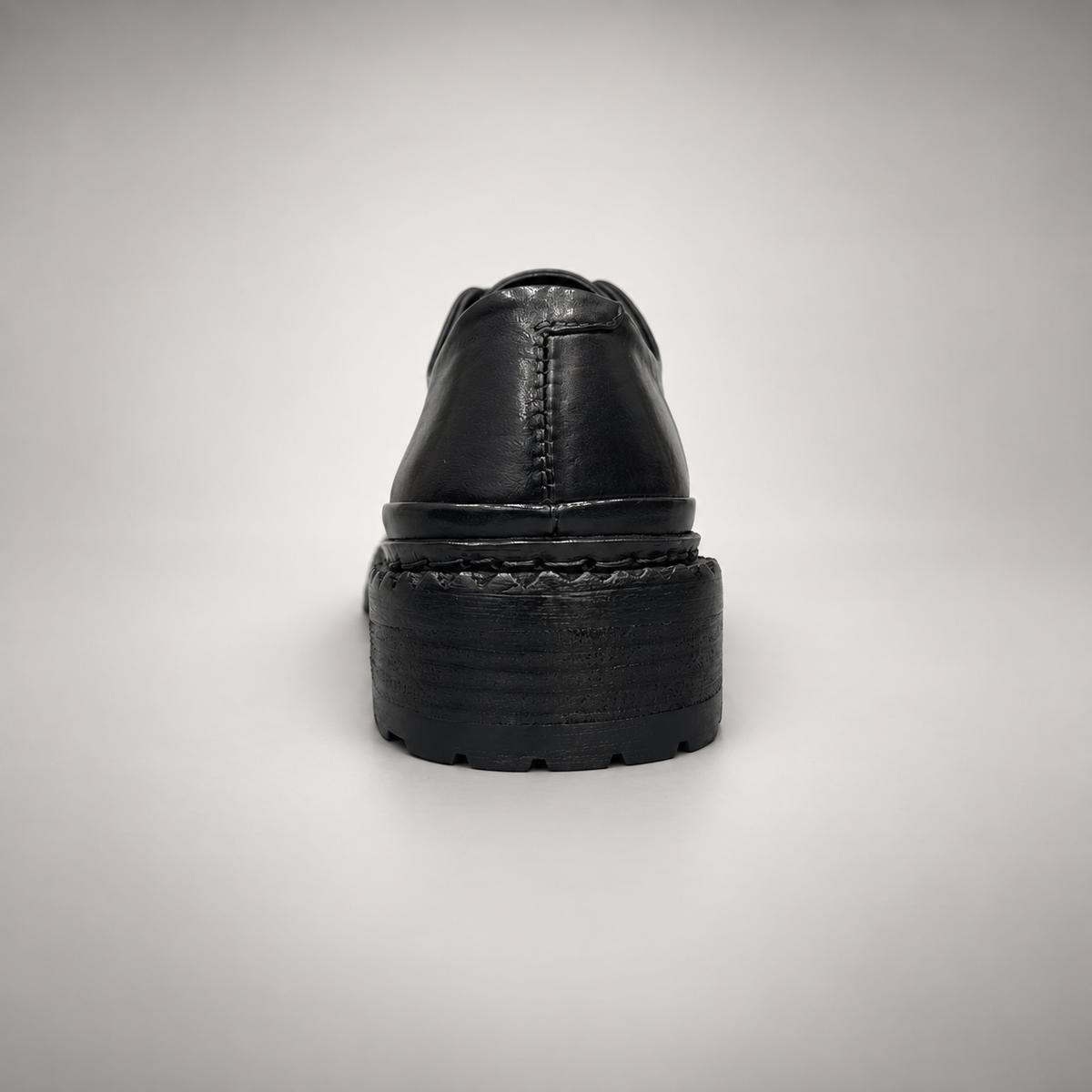 Black washed leather platform derby shoe detail view