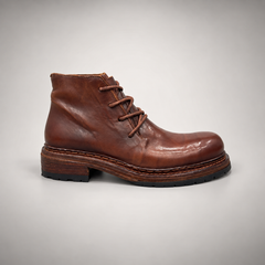 Brown washed leather lace-up ankle boot side view