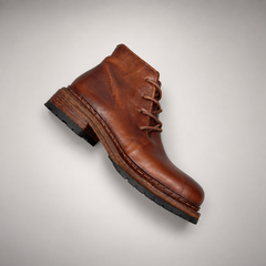Brown washed leather lace-up ankle boot top view