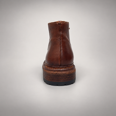 Brown washed leather lace-up ankle boot detail view