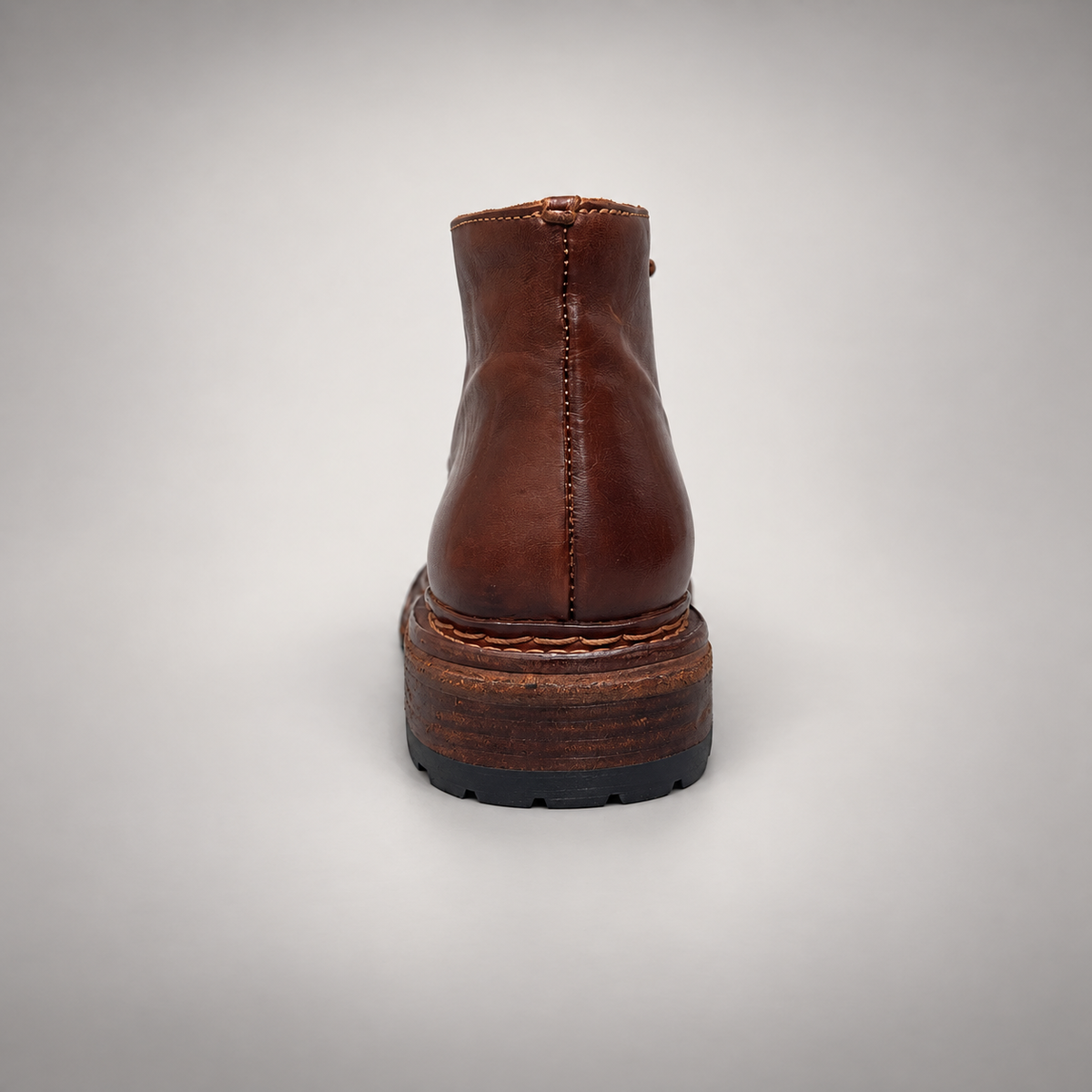 Brown washed leather lace-up ankle boot detail view