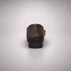Dark brown leather buckle-strap shoe rear view