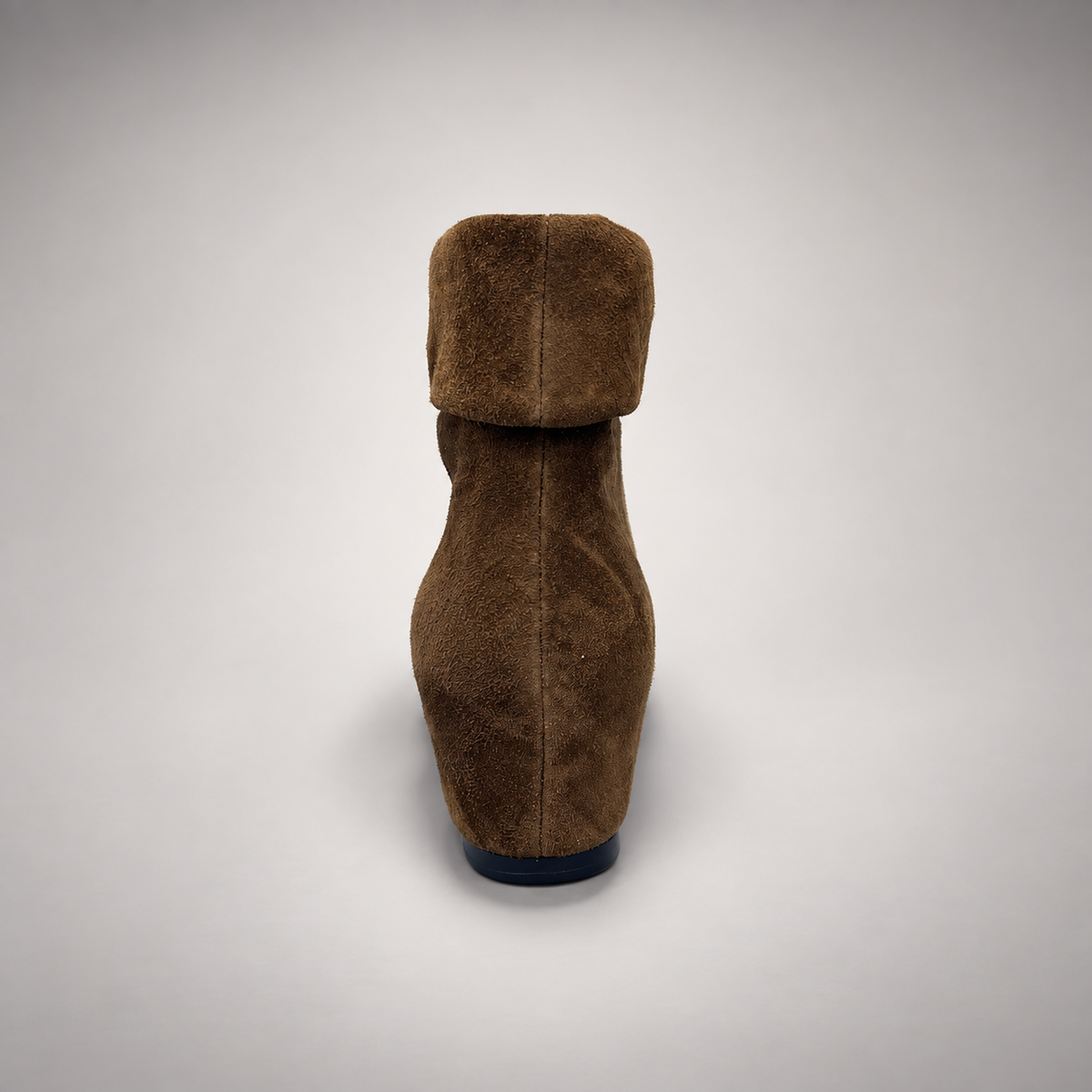 Brown suede fold-over mid-calf boot rear view