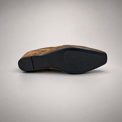 Brown suede fold-over mid-calf boot outsole view