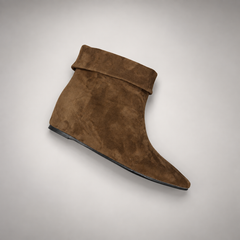 Brown suede fold-over mid-calf boot top view