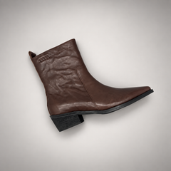 Brown leather mid-calf boot top view
