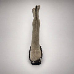 Beige suede knee-high boot rear view