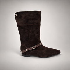 Dark Brown Suede Knee-High Harness Boots side view