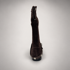 Dark Brown Suede Knee-High Harness Boots rear view