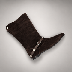Dark Brown Suede Knee-High Harness Boots top view