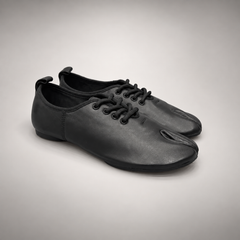 Black Leather Split-Toe Lace-Up Flats pair view