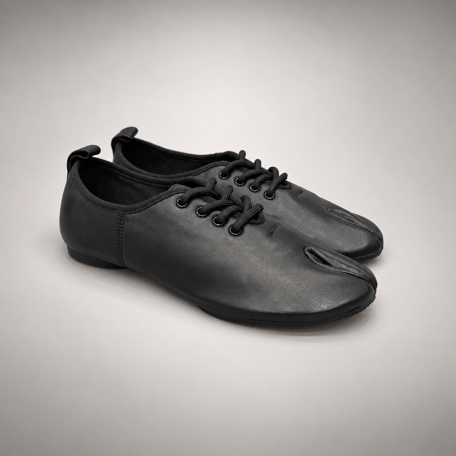 Black Leather Split-Toe Lace-Up Flats pair view