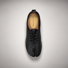 Black Leather Split-Toe Lace-Up Flats top view