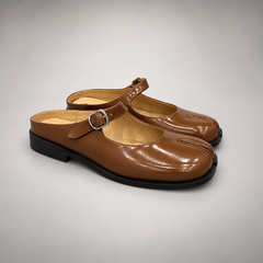 Brown Patent Leather Split-Toe Mary Jane Mules pair view