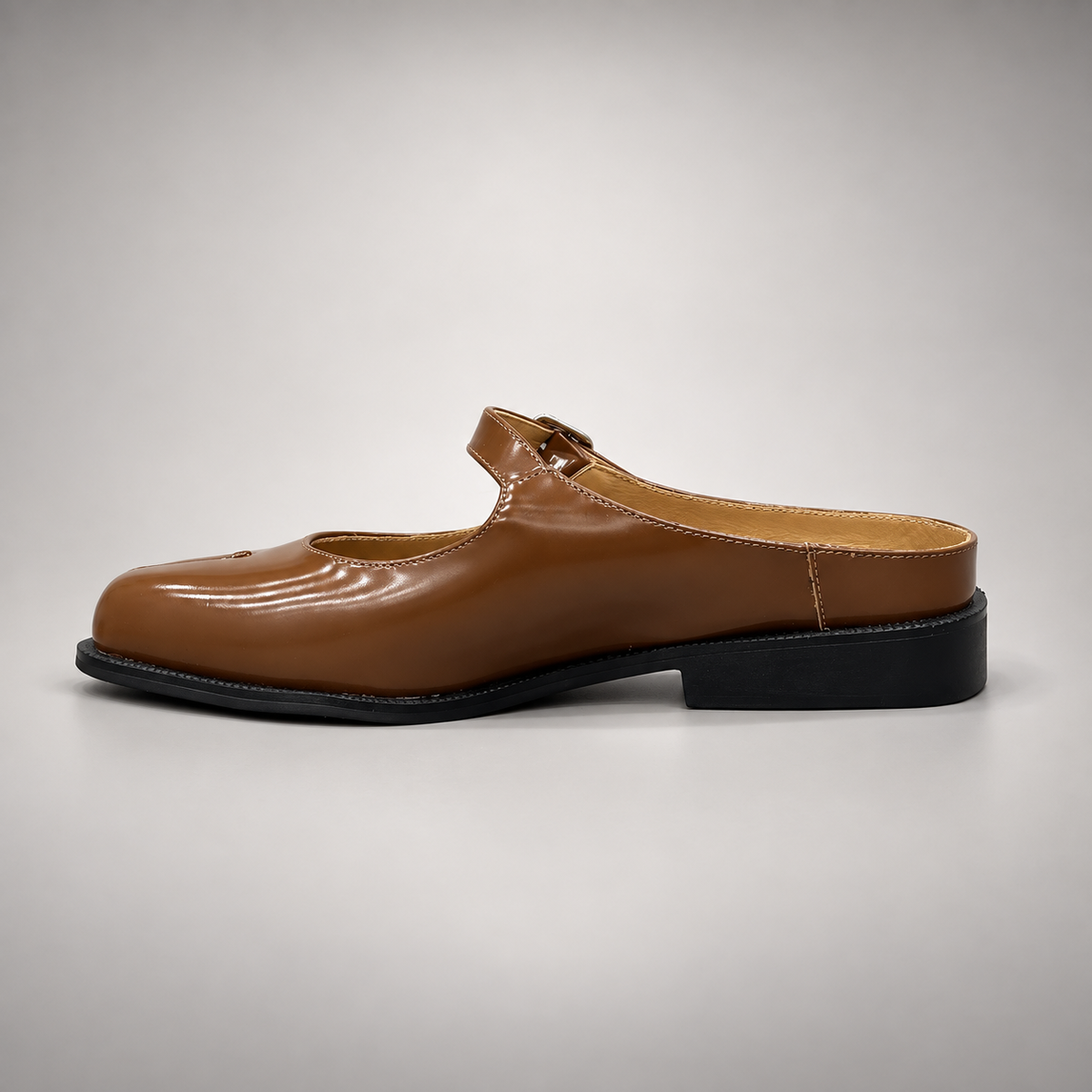 Brown Patent Leather Split-Toe Mary Jane Mules opposite side