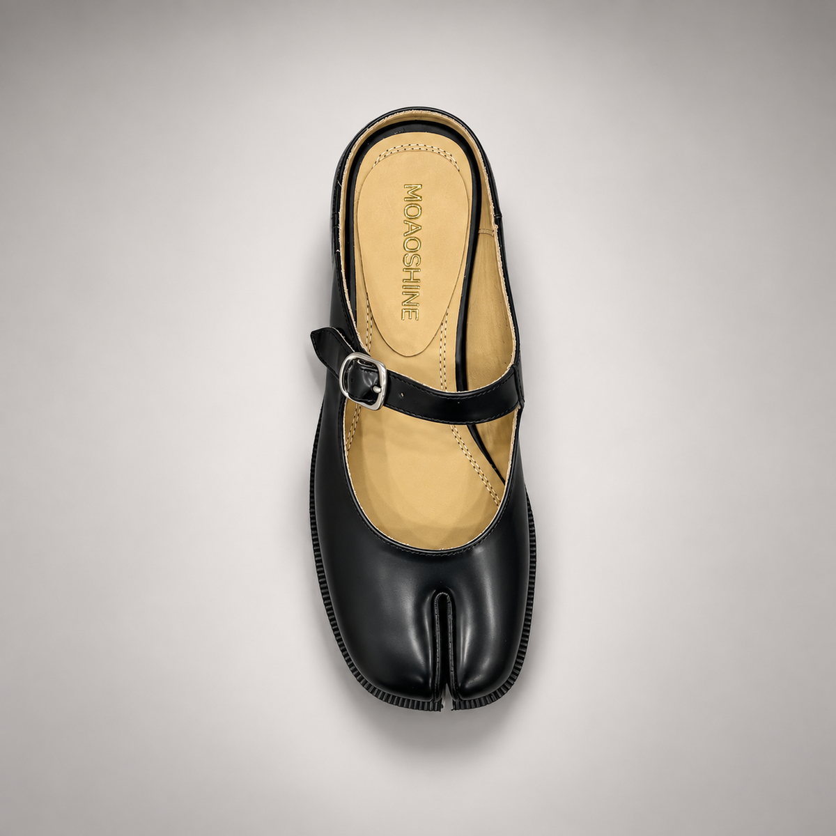 Black Patent Leather Split-Toe Mary Jane Mules top view