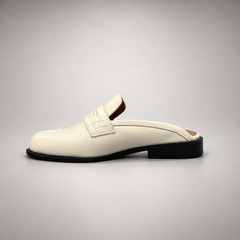 White Patent Leather Split-Toe Penny Strap Mules opposite side