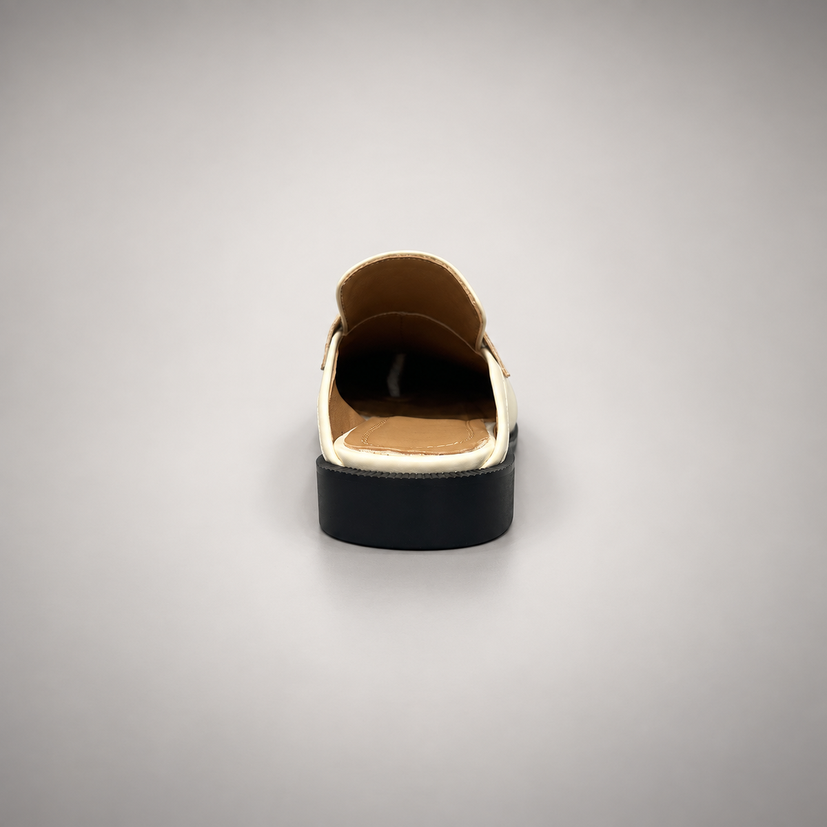 White Patent Leather Split-Toe Penny Strap Mules rear view