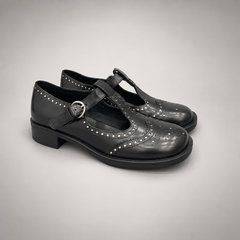 Black Leather Brogue Mary Jane Shoes pair view