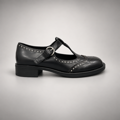 Black Leather Brogue Mary Jane Shoes side view