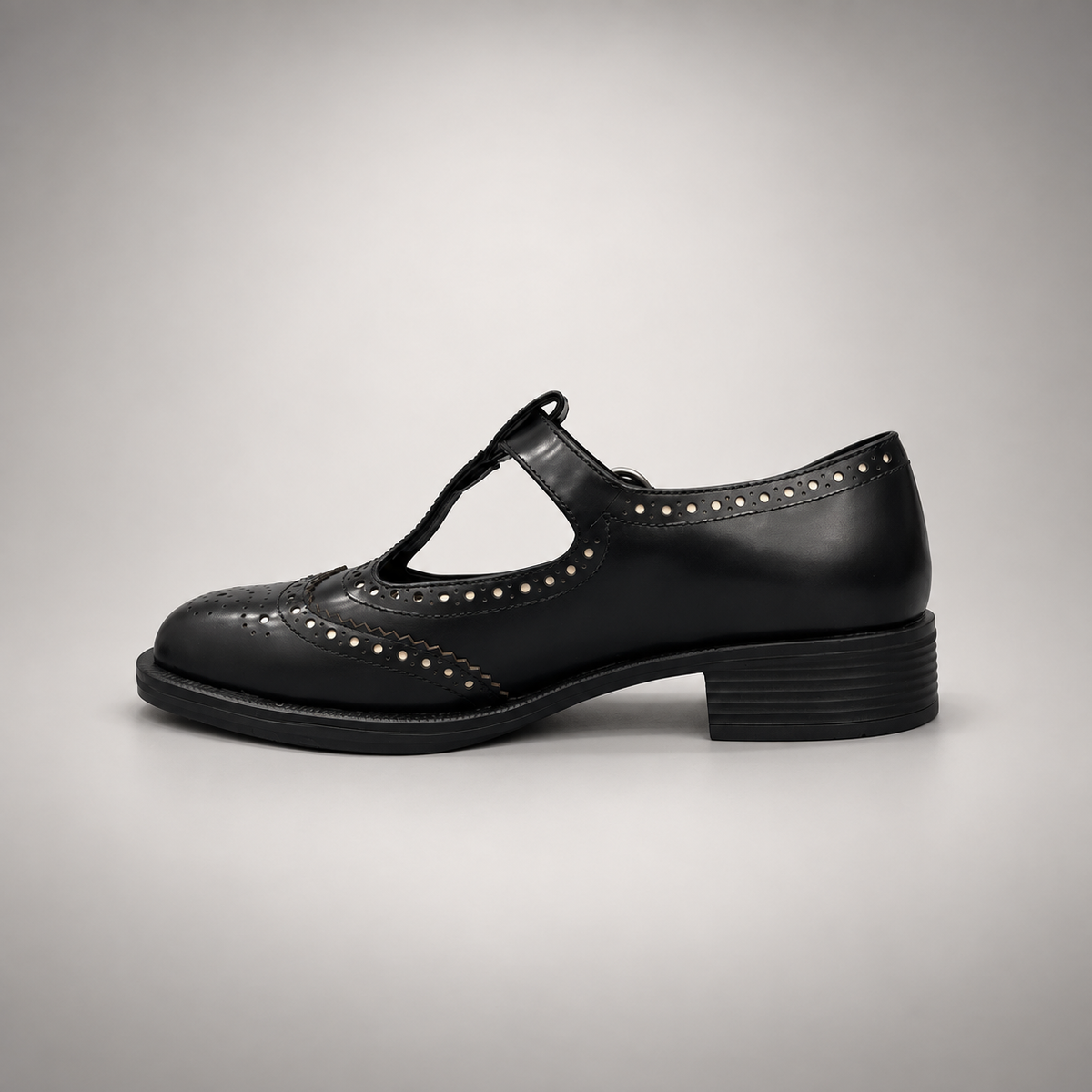 Black Leather Brogue Mary Jane Shoes opposite side