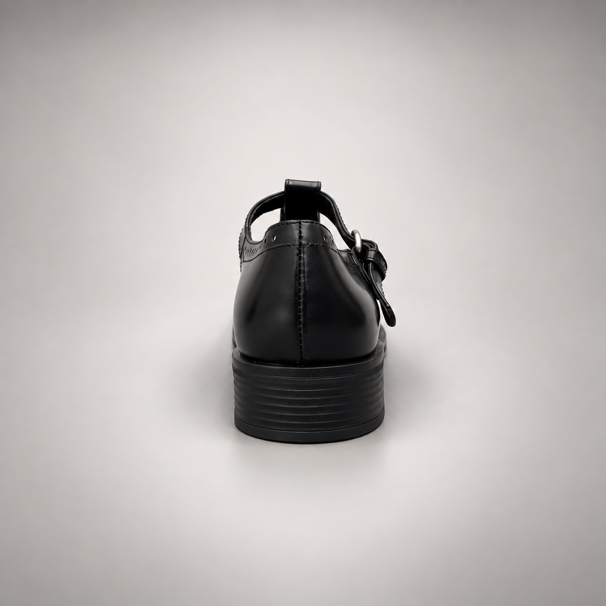 Black Leather Brogue Mary Jane Shoes rear view
