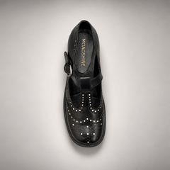 Black Leather Brogue Mary Jane Shoes top view