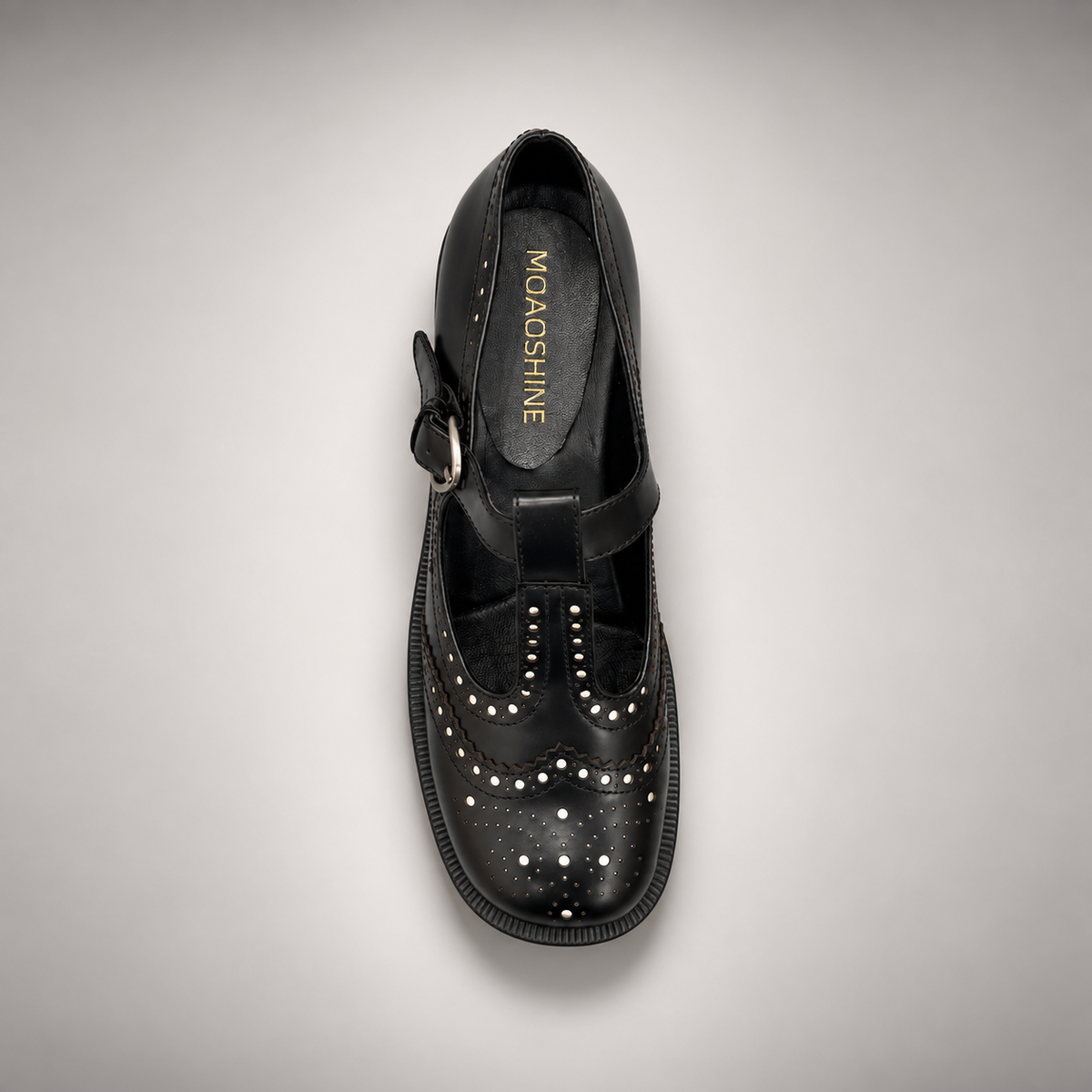 Black Leather Brogue Mary Jane Shoes top view
