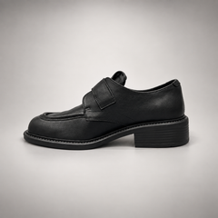 Black Leather Oversized-Buckle Moc-Toe Shoes opposite side