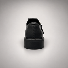 Black Leather Oversized-Buckle Moc-Toe Shoes rear view