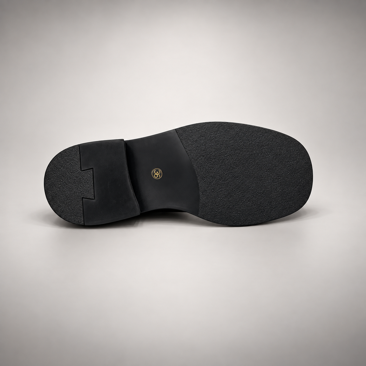 Black Leather Oversized-Buckle Moc-Toe Shoes outsole view