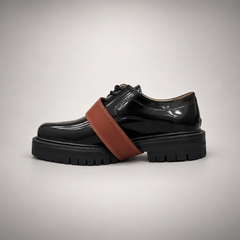 Black Patent Leather Split-Toe Platform Buckle Shoes opposite side