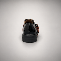 Black Patent Leather Split-Toe Platform Buckle Shoes rear view