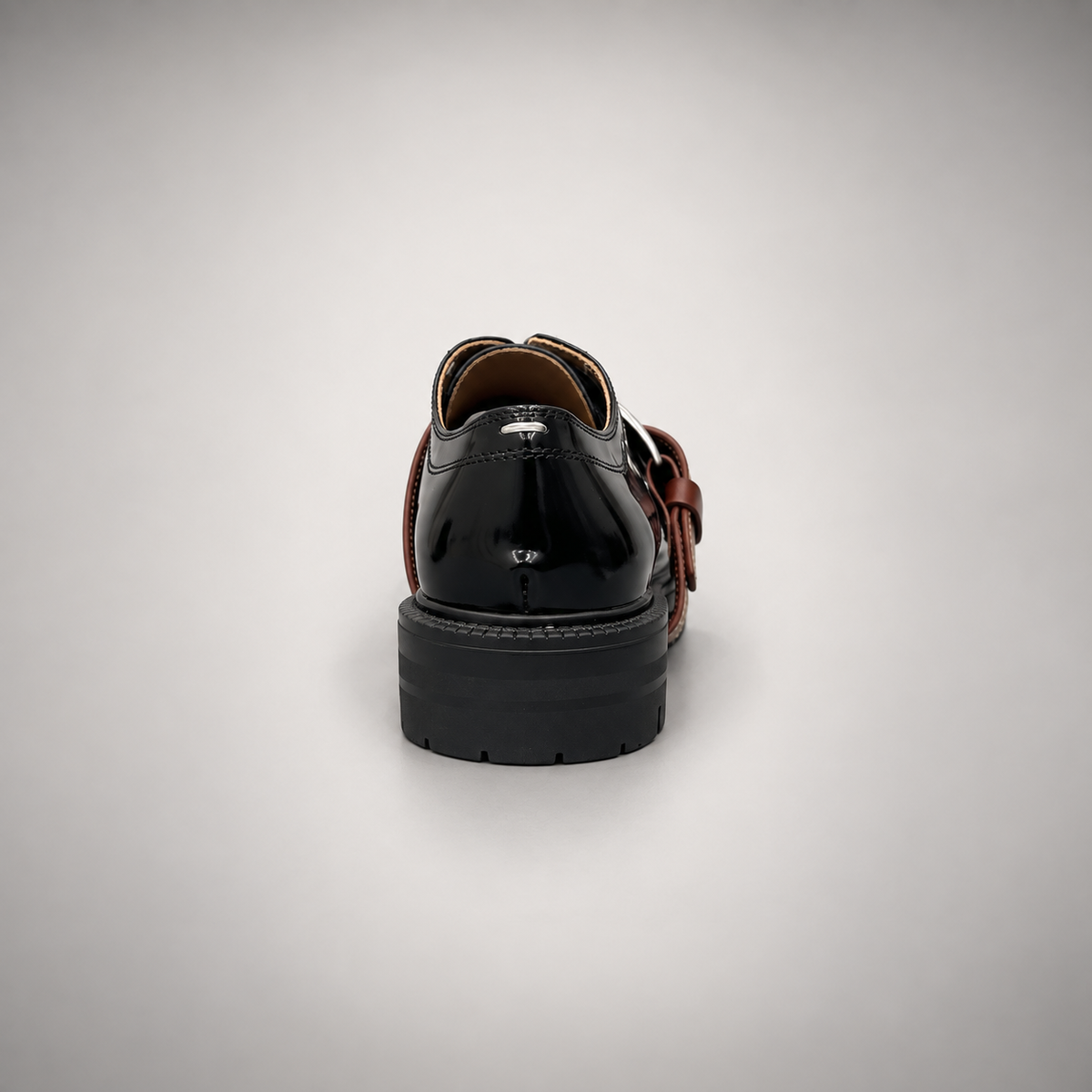 Black Patent Leather Split-Toe Platform Buckle Shoes rear view