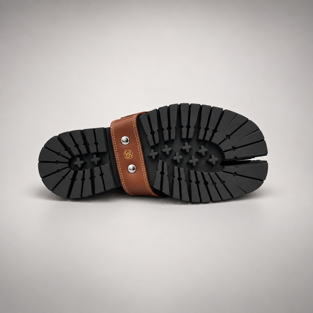Black Patent Leather Split-Toe Platform Buckle Shoes outsole view